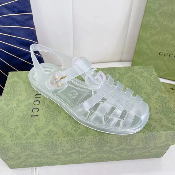 Gucci Unisex GG Sandal Double G Transparent Rubber Sole Ankle Buckle Closure Flat (1)