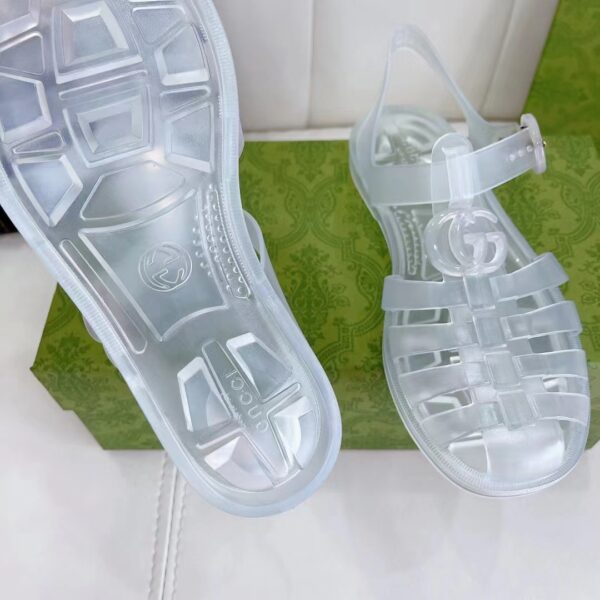Gucci Unisex GG Sandal Double G Transparent Rubber Sole Ankle Buckle Closure Flat (11)