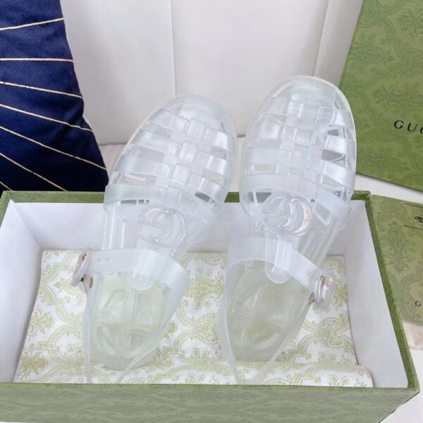 Gucci Unisex GG Sandal Double G Transparent Rubber Sole Ankle Buckle Closure Flat (2)