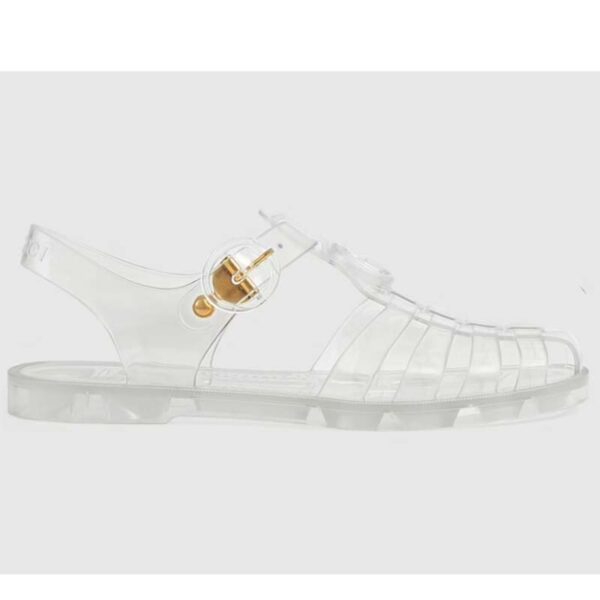 Gucci Unisex GG Sandal Double G Transparent Rubber Sole Ankle Buckle Closure Flat (3)