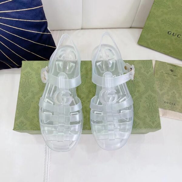 Gucci Unisex GG Sandal Double G Transparent Rubber Sole Ankle Buckle Closure Flat (4)