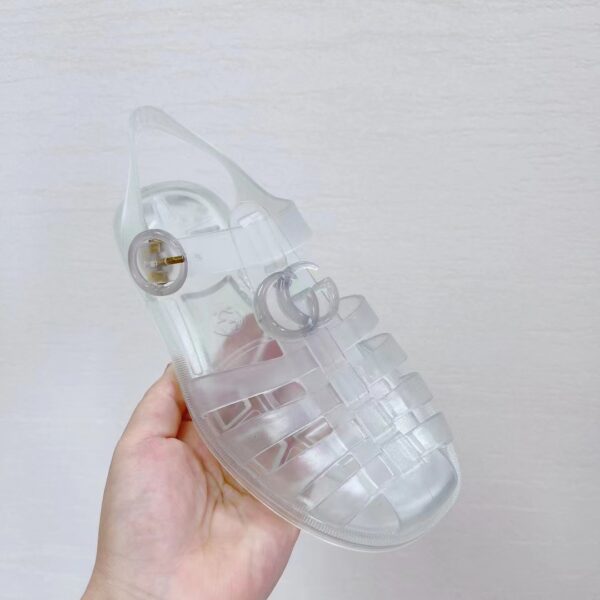 Gucci Unisex GG Sandal Double G Transparent Rubber Sole Ankle Buckle Closure Flat (6)