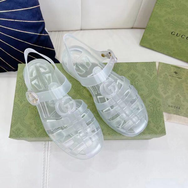 Gucci Unisex GG Sandal Double G Transparent Rubber Sole Ankle Buckle Closure Flat (8)