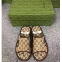 Gucci Unisex GG Supreme Slide Sandal Beige Ebony GG Supreme Canvas (1)