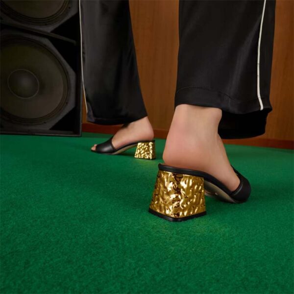 Gucci Unisex Interlocking G Cut-Out Sandal Black Leather Mid-Heel 5 cm Heel (12)