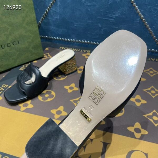 Gucci Unisex Interlocking G Cut-Out Sandal Black Leather Mid-Heel 5 cm Heel (2)
