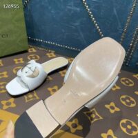 Gucci Unisex Interlocking G Cut-Out Slide Sandals White Leather Flat 1 cm Heel (7)