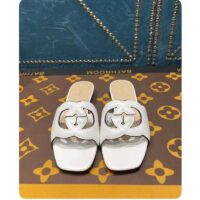 Gucci Unisex Interlocking G Cut-Out Slide Sandals White Leather Flat 1 cm Heel (7)