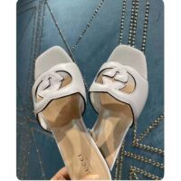 Gucci Unisex Interlocking G Cut-Out Slide Sandals White Leather Flat 1 cm Heel (7)