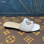 Gucci Unisex Interlocking G Cut-Out Slide Sandals White Leather Flat 1 cm Heel - Imagen 2