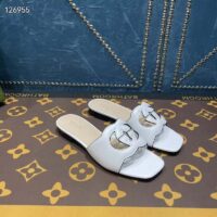 Gucci Unisex Interlocking G Cut-Out Slide Sandals White Leather Flat 1 cm Heel (7)