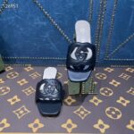 Gucci Unisex Interlocking G Slide Sandals Black Leather Cut-Out Flat - Image 8