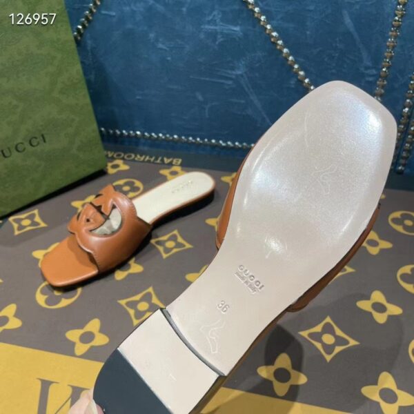 Gucci Unisex Interlocking G Slide Sandals Cuir Leather Cut-Out Flat (11)