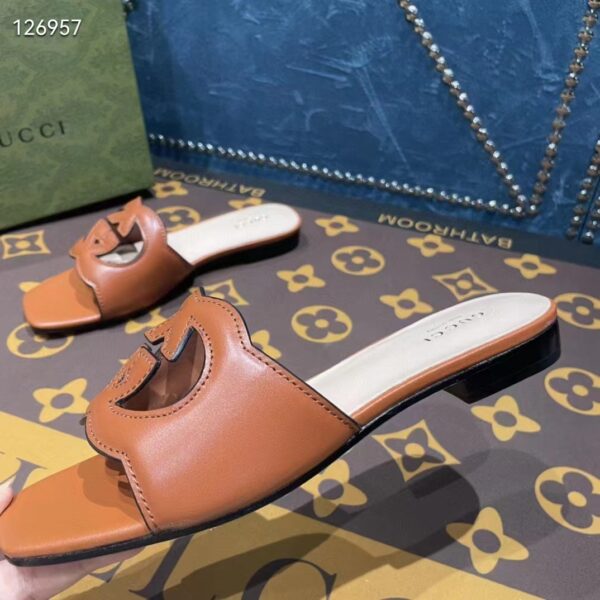 Gucci Unisex Interlocking G Slide Sandals Cuir Leather Cut-Out Flat (8)