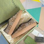 Gucci Unisex Maxi GG Sneaker Camel Ebony Canvas Rubber Sole Flat - immagine 8