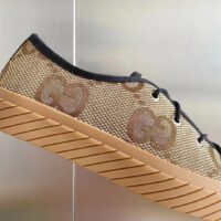 Gucci Unisex Maxi GG Sneaker Camel Ebony Canvas Rubber Sole Flat (9)