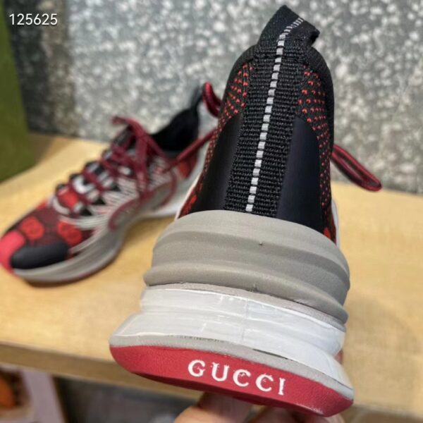 Gucci Unisex Run Sneaker Black Red GG Technical Knit Fabric Interlocking G Rubber (11)