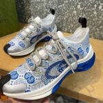 Gucci Unisex Run Sneaker White Blue GG Technical Knit Fabric Interlocking G Rubber - Imagen 6