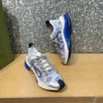 Gucci Unisex Run Sneaker White Blue GG Technical Knit Fabric Interlocking G Rubber - Imagen 7