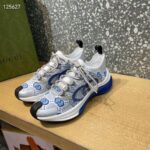 Gucci Unisex Run Sneaker White Blue GG Technical Knit Fabric Interlocking G Rubber - Imagen 4