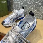 Gucci Unisex Run Sneaker White Blue GG Technical Knit Fabric Interlocking G Rubber - Imagen 9