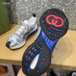 Gucci Unisex Run Sneaker White Blue GG Technical Knit Fabric Interlocking G Rubber - Imagen 10