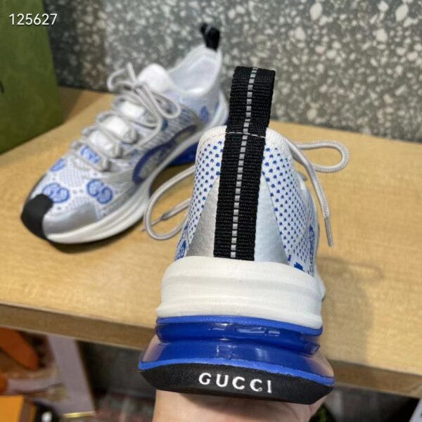Gucci Unisex Run Sneaker White Blue GG Technical Knit Fabric Interlocking G Rubber (9)