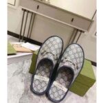 Gucci Unisex Slipper Horsebit Blue Beige GG Supreme Canvas Horsebit Rubber Low Heel - Image 4