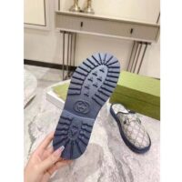 Gucci Unisex Slipper Horsebit Blue Beige GG Supreme Canvas Horsebit Rubber Low Heel (2)