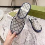 Gucci Unisex Slipper Horsebit Blue Beige GG Supreme Canvas Horsebit Rubber Low Heel - Image 6