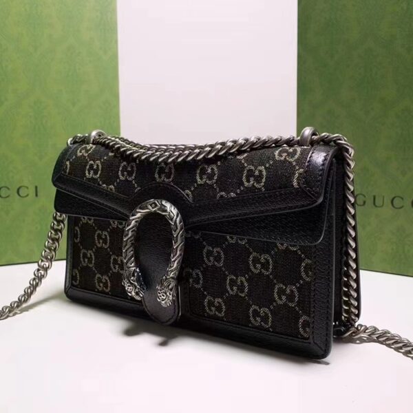 Gucci Women Dionysus Small GG Shoulder Bag Black Ivory GG Denim Jacquard (2)