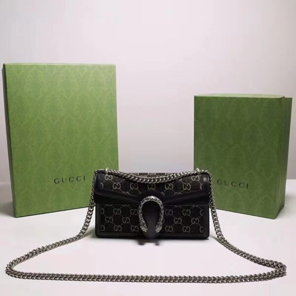 Gucci Women Dionysus Small GG Shoulder Bag Black Ivory GG Denim Jacquard (3)