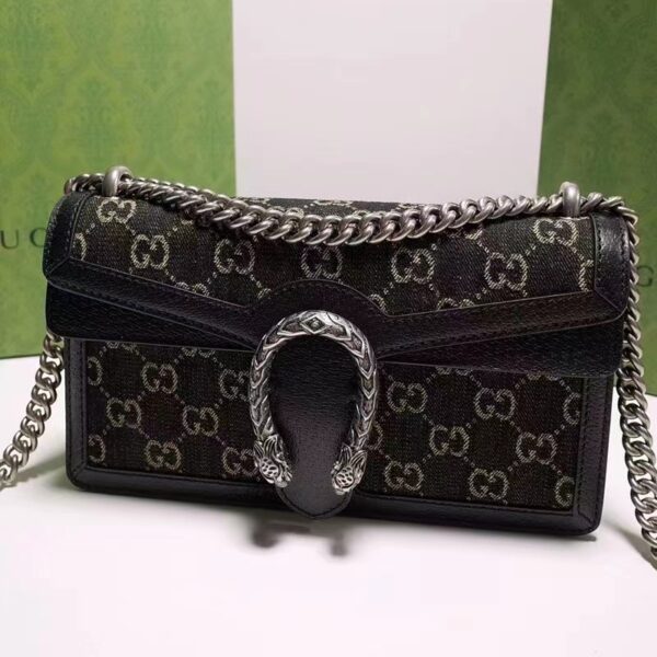 Gucci Women Dionysus Small GG Shoulder Bag Black Ivory GG Denim Jacquard (4)
