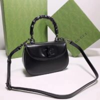 Gucci Women GG Bamboo 1947 Small Top Handle Bag Black Leather Bamboo Hardware (11)
