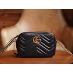 Gucci Women GG Marmont Matelassé Mini Bag Black Matelassé Chevron Leather Double G - Image 2