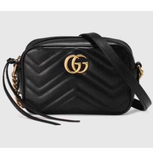 Gucci Women GG Marmont Matelassé Mini Bag Black Matelassé Chevron Leather Double G