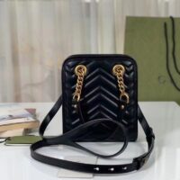 Gucci Women GG Marmont Matelassé Mini Bag Chevron Leather Double G Black (1)