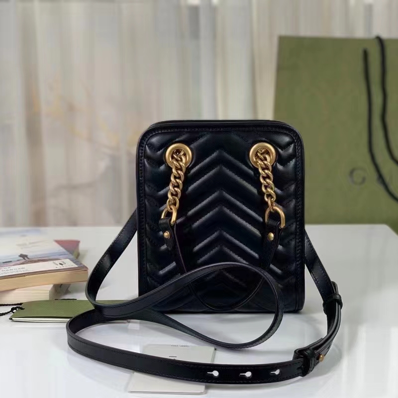 Gucci GG Marmont Matelassé Black Leather Chain Mini Bag - Boca Pawn