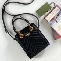 Gucci Women GG Marmont Matelassé Mini Bag Chevron Leather Double G Black (1)