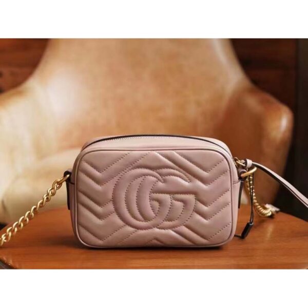 Gucci Women GG Marmont Matelassé Mini Bag Dusty Pink Matelassé Chevron Leather (14)