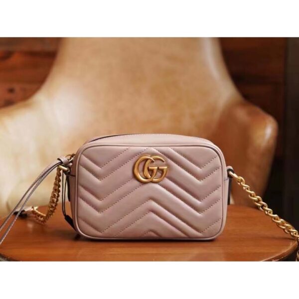 Gucci Women GG Marmont Matelassé Mini Bag Dusty Pink Matelassé Chevron Leather (15)