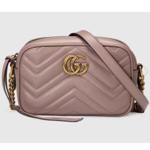 Gucci Women GG Marmont Matelassé Mini Bag Dusty Pink Matelassé Chevron Leather