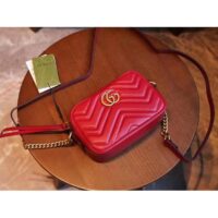 Gucci Women GG Marmont Matelassé Mini Bag Red Matelassé Chevron Leather (5)