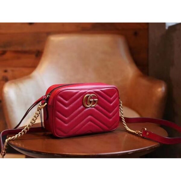 Gucci Women GG Marmont Matelassé Mini Bag Red Matelassé Chevron Leather (4)