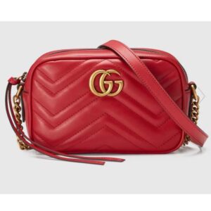 Gucci Women GG Marmont Matelassé Mini Bag Red Matelassé Chevron Leather