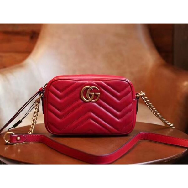 Gucci Women GG Marmont Matelassé Mini Bag Red Matelassé Chevron Leather (9)