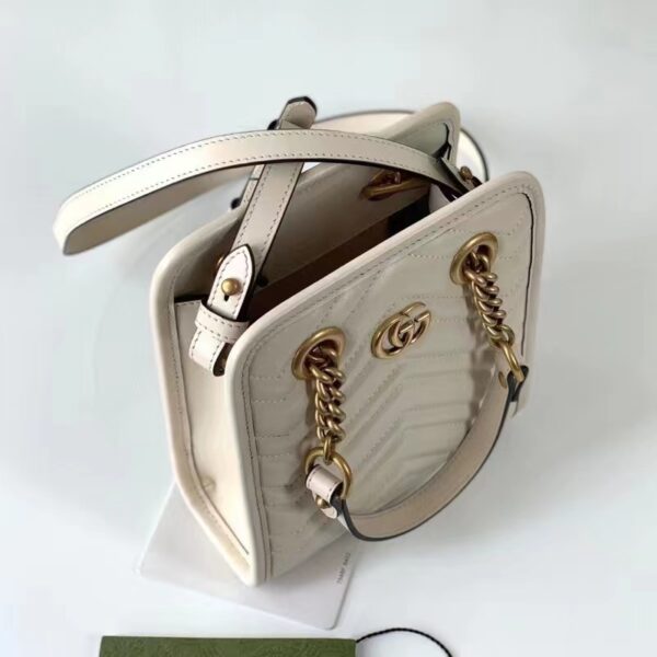 Gucci Women GG Marmont Matelassé Mini Bag White Chevron Leather Double G (1)