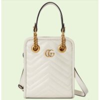 Gucci Women GG Marmont Matelassé Mini Bag White Chevron Leather Double G