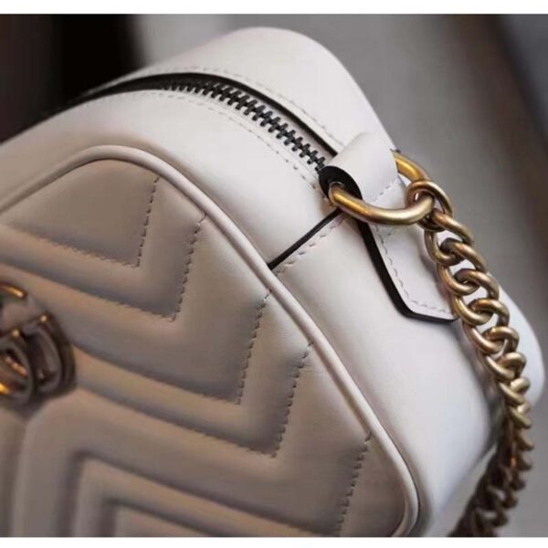 Gucci Women GG Marmont Matelassé Mini Bag White Matelassé Chevron Leather Double G (10)