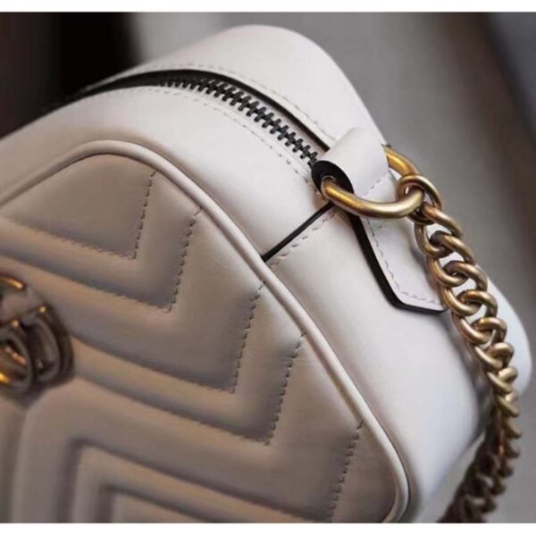 Gucci Women GG Marmont Matelassé Mini Bag White Matelassé Chevron Leather Double G (12)